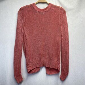 T. Babaton Open Knit Round Neck Long Sleeve Sweater Women Medium Pink Open Back